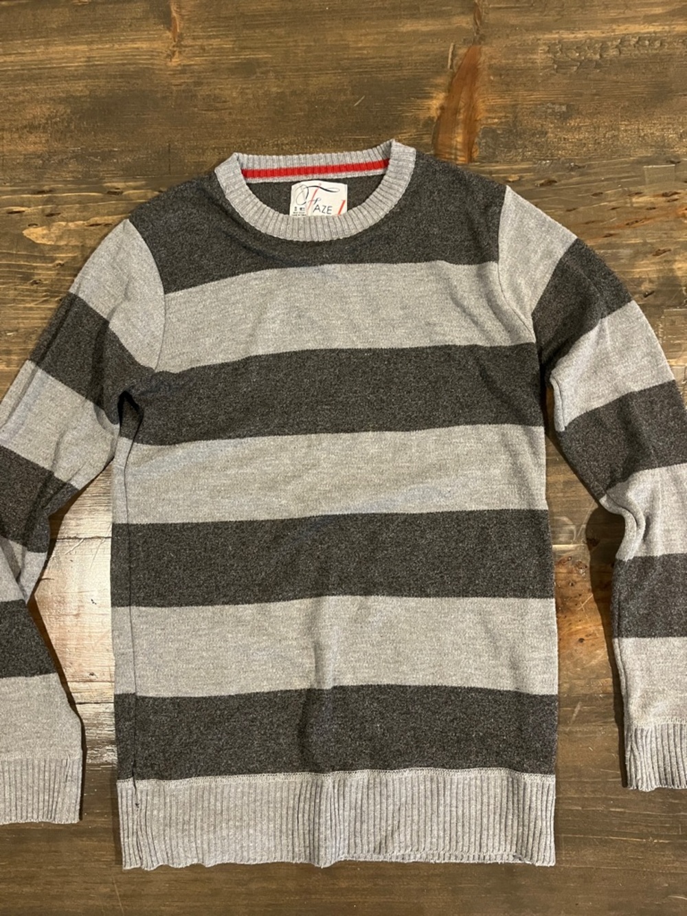 Kids Striped Crewneck Sweater - Gray/Charcoal
